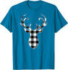 Buffalo Plaid Deer Clothing Co. by AAM Black & White Classic Christmas Buffalo Plaid Deer Head T-Shirt - Sapphire Blue