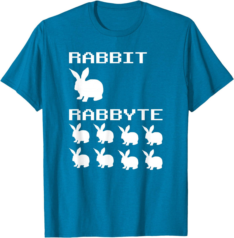 Rabbit & Rabbyte Computer Coding Nerds Jokes Programmer T-Shirt in Sapphire Blue