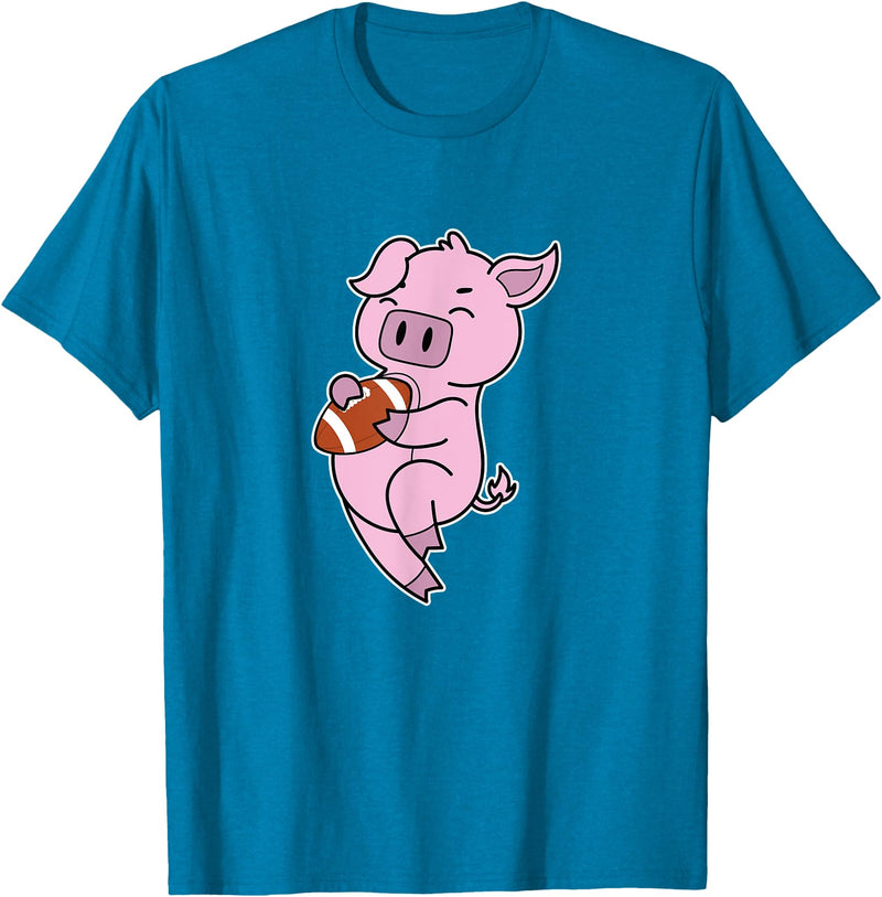 American Football USA animal Touchdown sport ball Pig plays American Football T-Shirt - Sapphire Blue