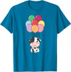 Cute Balloon Animals For Birthday Cow Flies With Colorful Balloons Kawaii Cows T-Shirt - Sapphire Blue