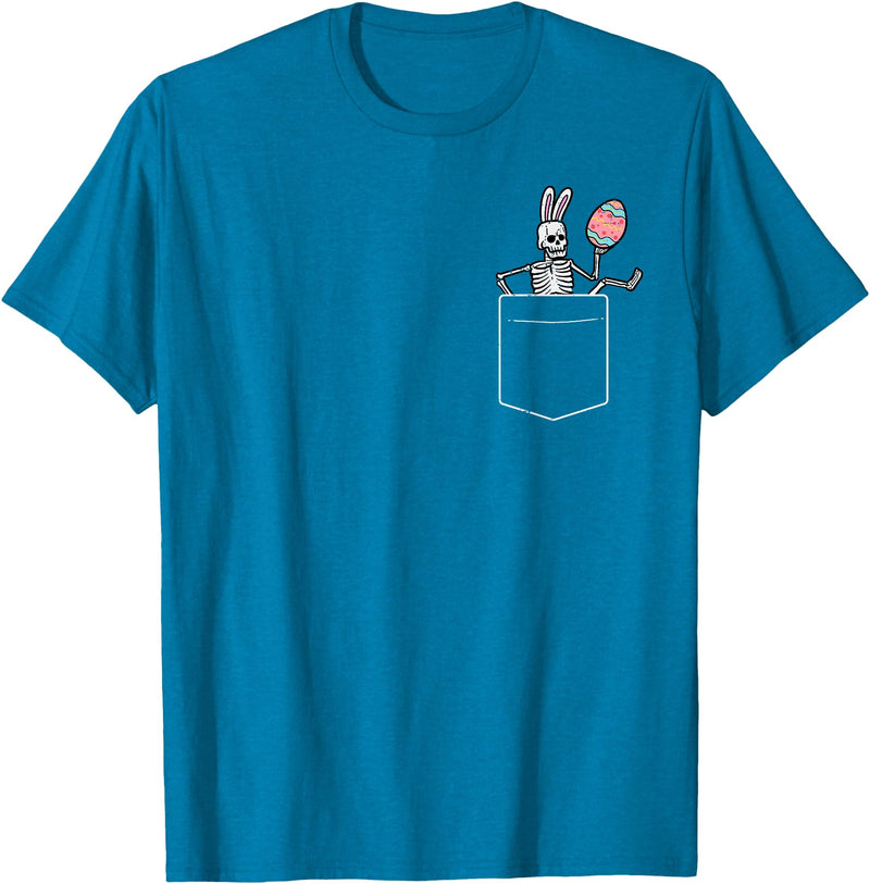 Easter Skeleton Bunny Pocket Funny Rabbit Men Women Kids T-Shirt in Sapphire Blue