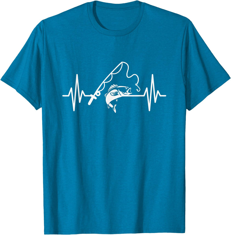 Fisherman Angler Fishing Gifts Angler Heartbeat Fishing Rod Fisherman T-Shirt - Sapphire Blue
