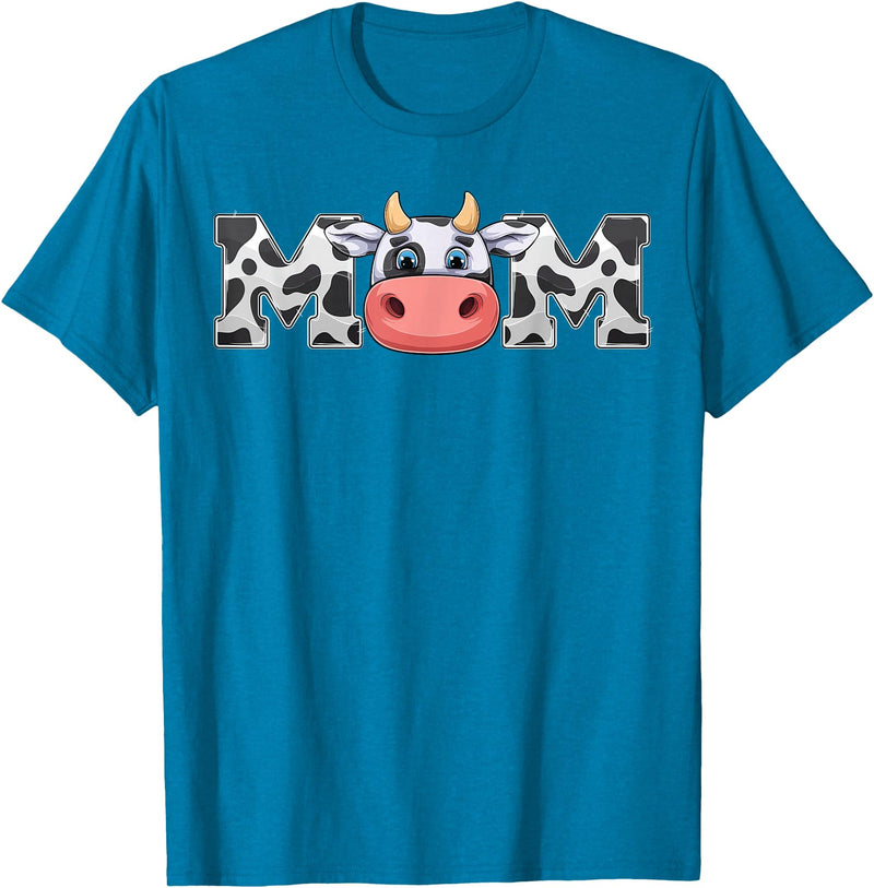 ETHRLO cow im one birthday decorations Shirts Mom Cow Print Cowboy Animal Pattern Farmer Cow Mother Mom T-Shirt - Sapphire
