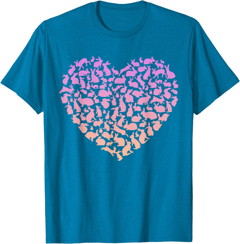 Silhouette Heart Bunny Design for Rabbit Lover Girls Rabbit T-Shirt in Sapphire Blue