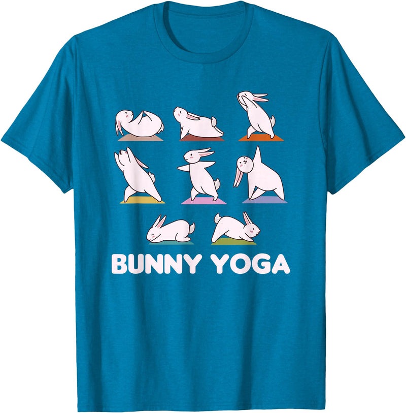 Bunny Yoga Cute Rabbits Do Sport T-Shirt in Sapphire Blue