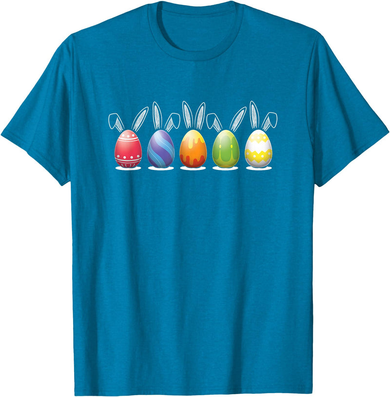 Cute Easter Eggs Bunny Rabbit Ears Kids Adult T-Shirt in Sapphire Blue