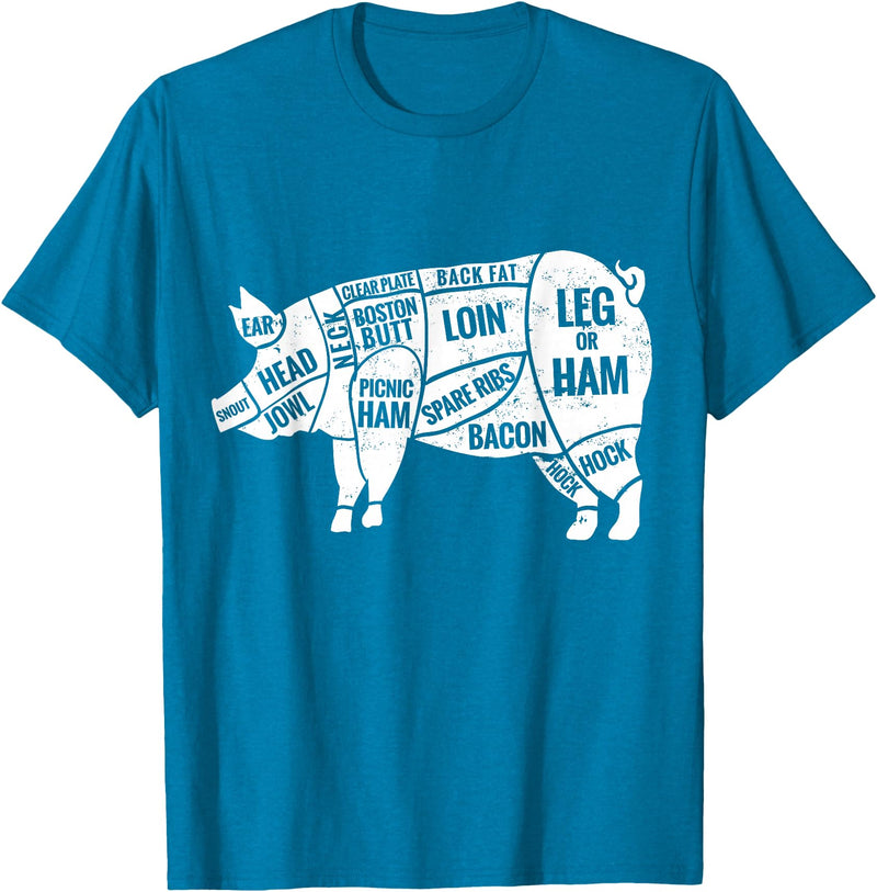 Pig Diagram T-Shirt | Butcher T-Shirts Pig and Pork Diagram Shirt, Butcher Shirt, Bacon Tee T-Shirt - Sapphire Blue