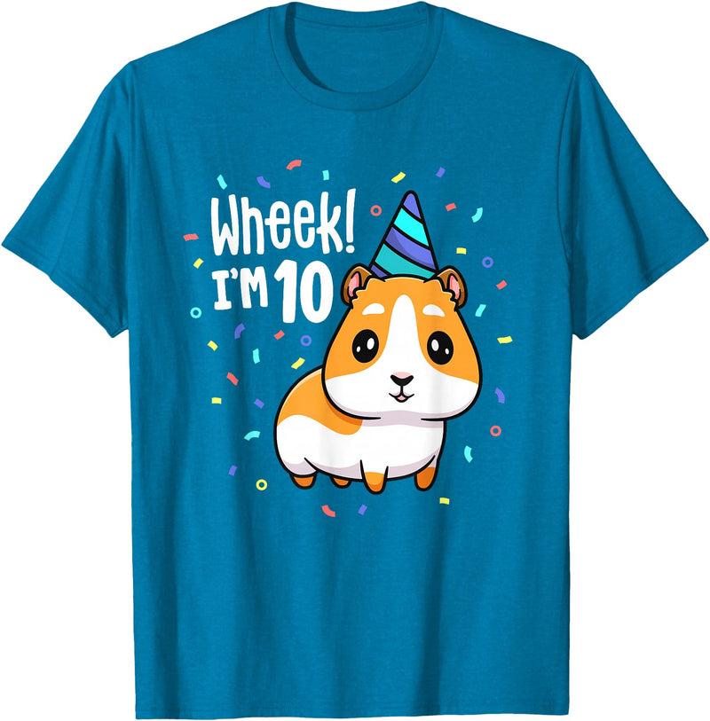 Guinea Pig Birthday by Joy Haus Guinea Pig Birthday Party Wheek Kid 10 Year Old 10th Outfit T-Shirt - Sapphire Blue