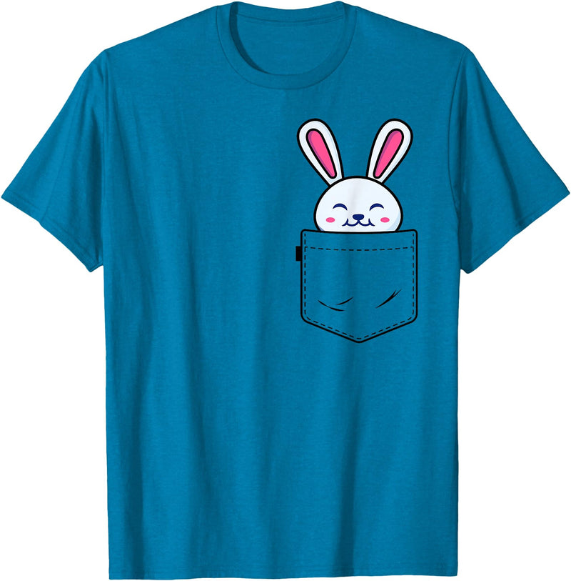 Bunny in Pocket Rabbit Lover Gifts for Women Men Kids T-Shirt (White) in Sapphire Blue