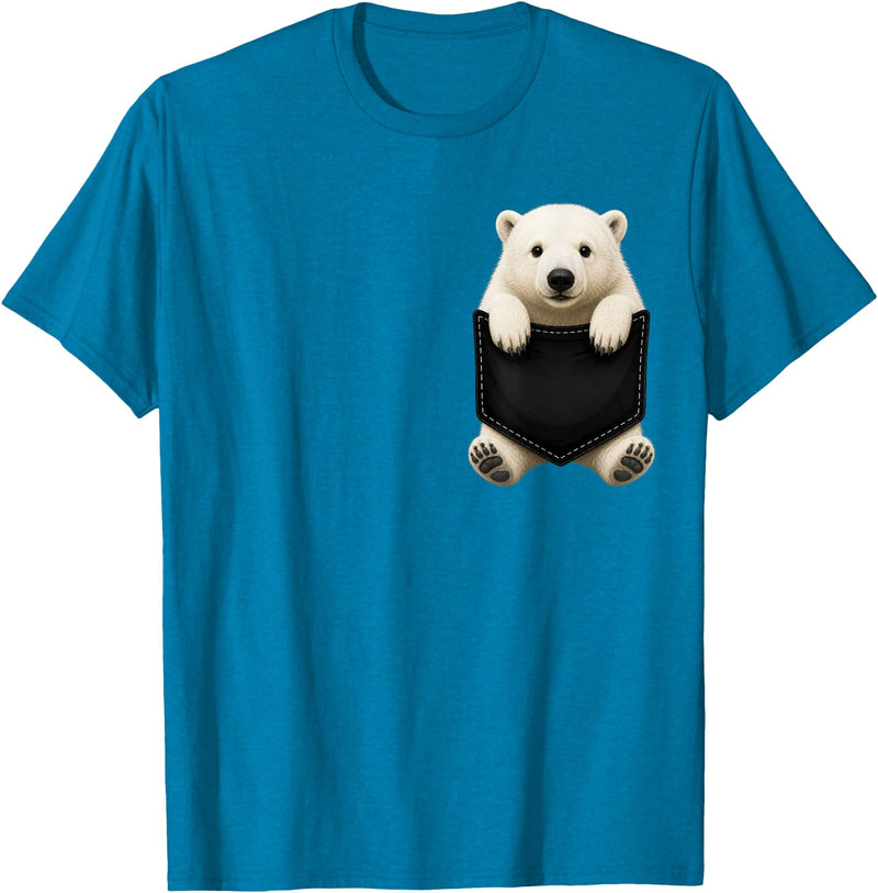 Funny Polar Bear in Pocket Polar Bear Lover Cute Pocket T-Shirt - Sapphire Blue