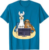Funny Llama Shirts Sloth And Llama Gamer - Zookeeper Zoo Animal Lovers T-Shirt - Sapphire Blue