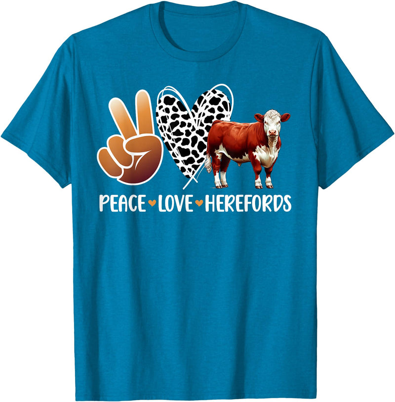 Cute Hereford Cattle Hereford Cow Boy Peace Love Hereford Cow Lover Hereford Cow Girl T-Shirt - Sapphire Blue
