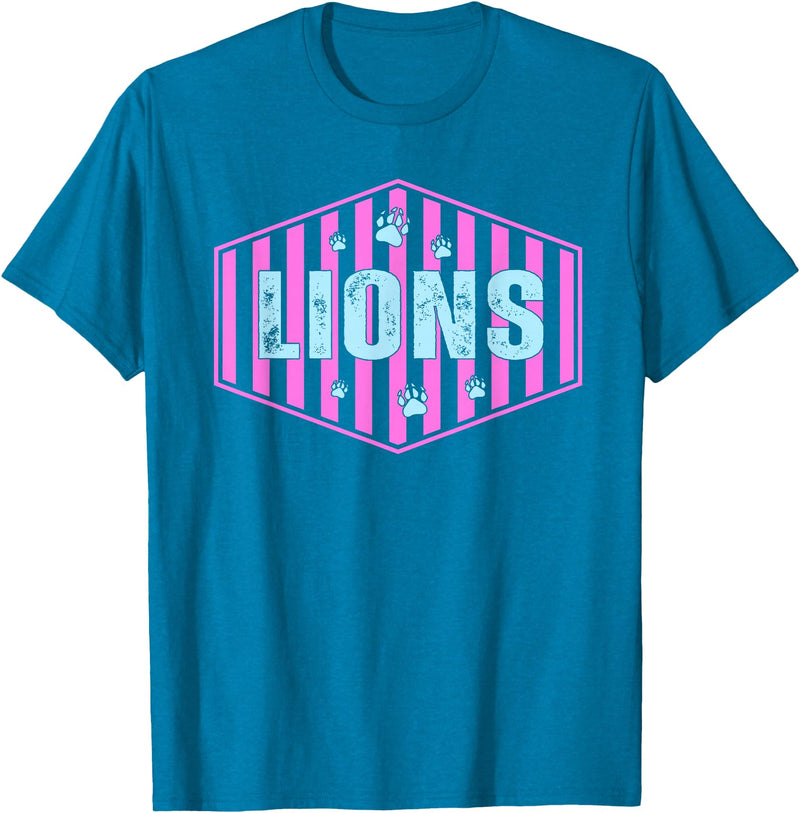Striped Tie Dye Lion Girls Lunch Lady Librarian Lions Mascot Back to School Spirit Sport Women Teachers T-Shirt - Sapphire Blue