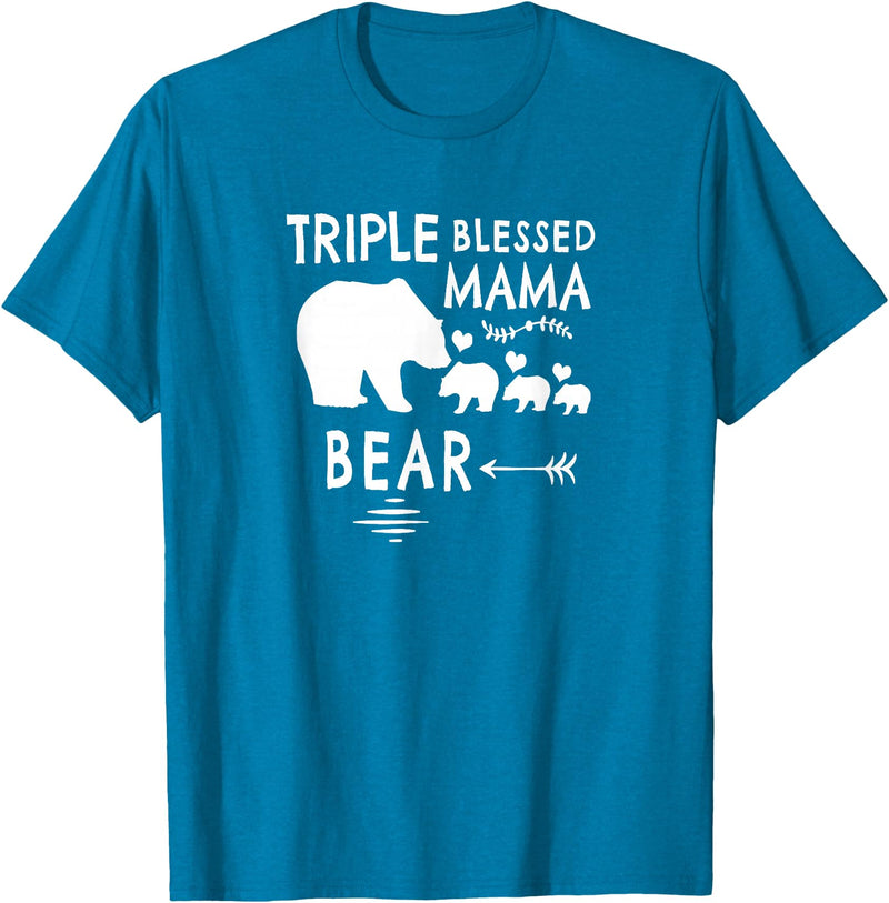 The Mothers Day Shirt Co. Triple Blessed Mama Bear Shirt For Moms With Three Kids T-Shirt - Sapphire Blue