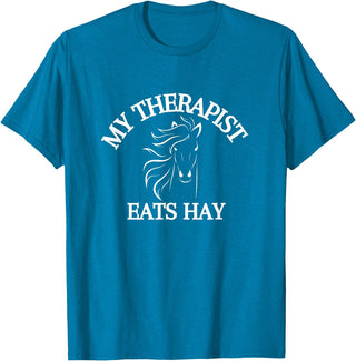 My Therapist Eats Hay Co. My Therapist Eats Hay Funny Horse Lover T-Shirt - Sapphire Blue