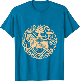 Thor Scandinavia Axe Celtic Raven Runes Norway Viking Symbols Horse Valhalla Scandinavia Raven Gift T-Shirt - Sapphire Blue