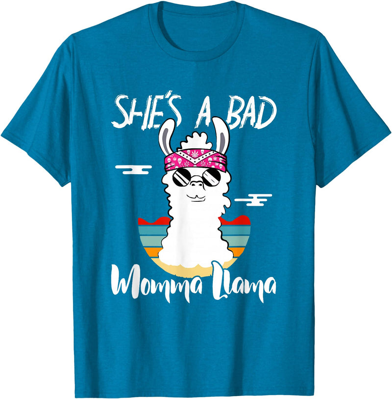 Shes a Bad Momma Llama - Mama Mom - DressedForDuty She's a Bad Momma Llama - Mama Funny - Vintage Mom Gift T-Shirt - Sapphire Blue