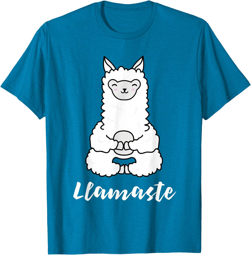 Cute Yoga Shirts - Llamaste Llamaste - Cute Yoga Lovers Gift, Adorable Llama Fitness T-Shirt - Sapphire Blue