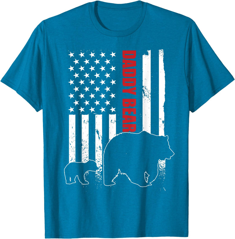 Vintage Gift for proud Dad 4th of July Daddy Bear with cub American Flag Papa Bear Father's Day T-Shirt - Sapphire Blue