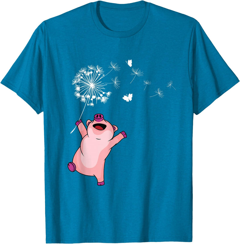 Pig Gifts For Men & Women Happy Pig Lover Kids Dandelion Nature Dancing Pig T-Shirt - Sapphire Blue