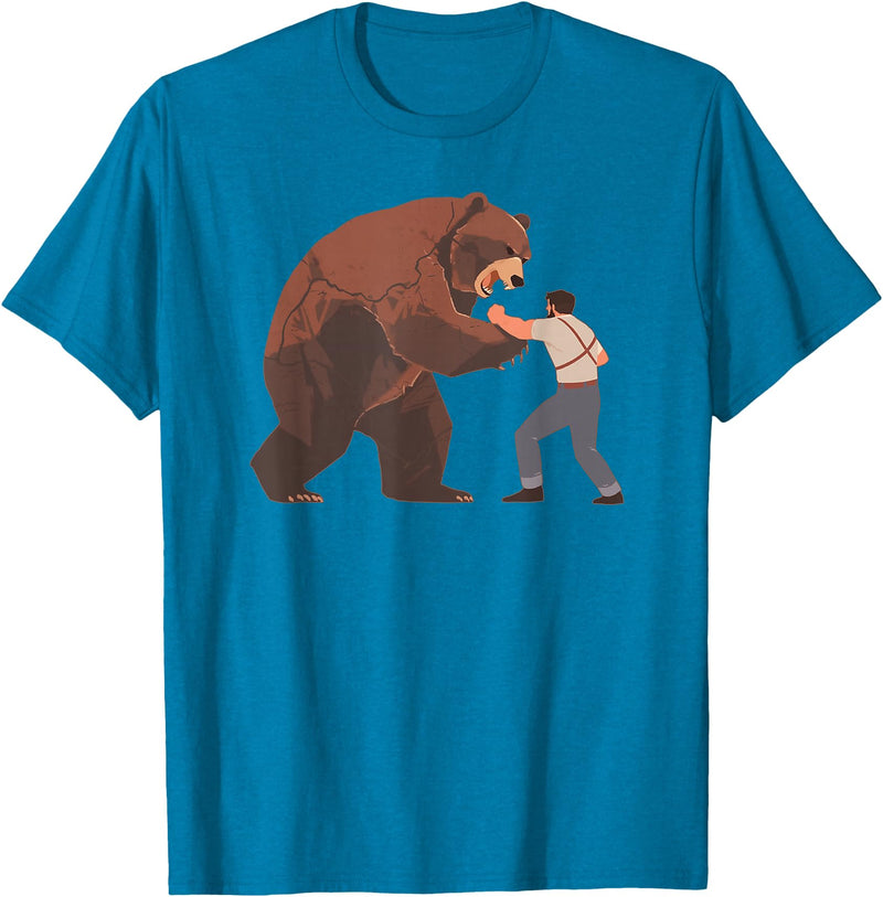 Outdoor lover funny outfits Bear Challenge - Funny Man Against Wild Bear Fighting T-Shirt - Sapphire Blue