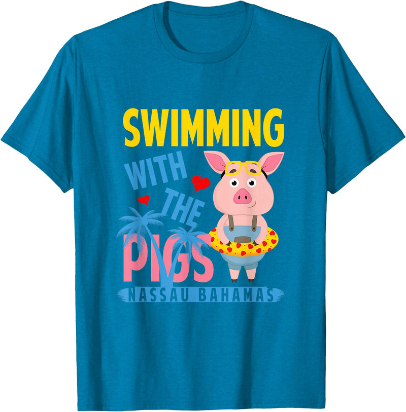 Swimming With The Pigs Bahamas Beach Summer Vibes Swimming With The Pigs Nassau Bahamas Hello Summer Beach T-Shirt - Sapphire Blue
