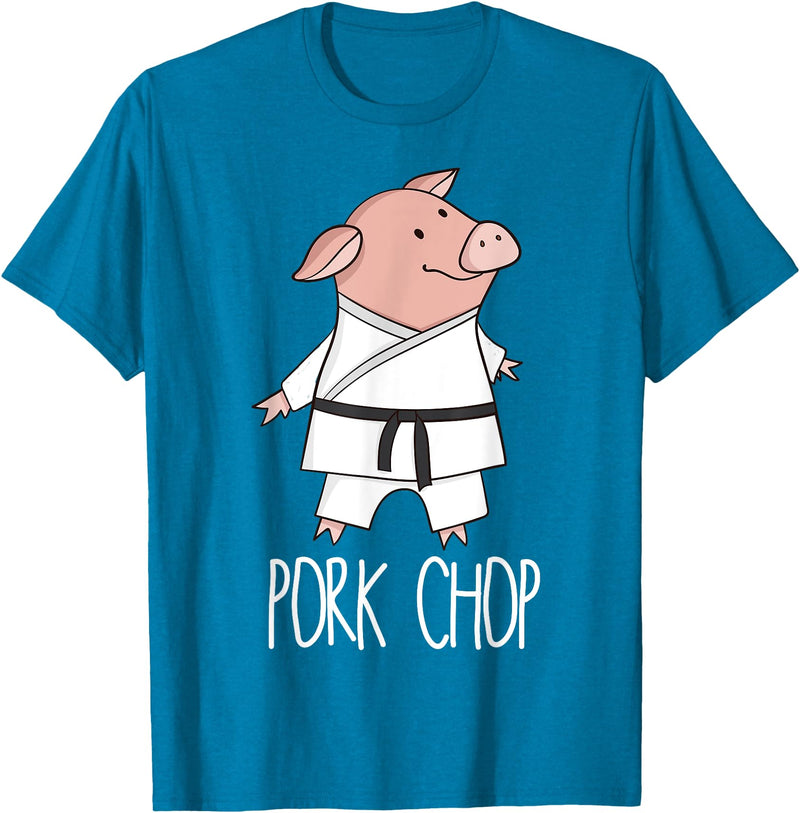 Funny Pig Pun Shirts Pork Chop - Funny Pig Animal Pun Karate T-Shirt - Sapphire Blue