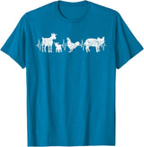 Farmer Farm Animal Lover Gifts Goat Chicken Pig Agriculture Heartbeat Farm Animals T-Shirt - Sapphire Blue
