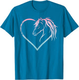 Horse Girl Designs Women I Love My Horses Riding Heart With Horse Head For Horseback Riding Horse T-Shirt - Sapphire Blue