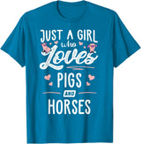 Pigs Memme Just A Girl Who Loves Pigs And Horses Gift Women T-Shirt - Sapphire Blue