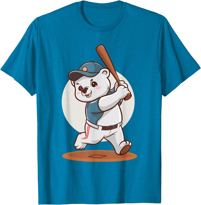 Adorable Polar Bear Baseball Theme Design Cute Polar Bear Playing Baseball Design Adorable Baseball T-Shirt - Sapphire Blue