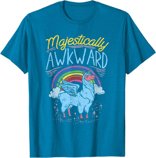 Llama Queen Birthday Party Gift Majestically Awkward Funny Llamacorn Llama Unicorn Rainbow T-Shirt - Sapphire Blue