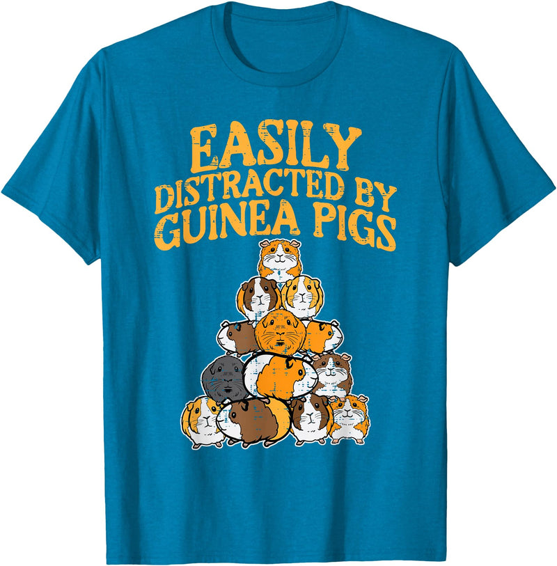 Guinea Pig Shirts For Men Women Kids Gift Easily Distracted by Guinea Pigs Funny Cavy Men Women Kids T-Shirt - Sapphire Blue