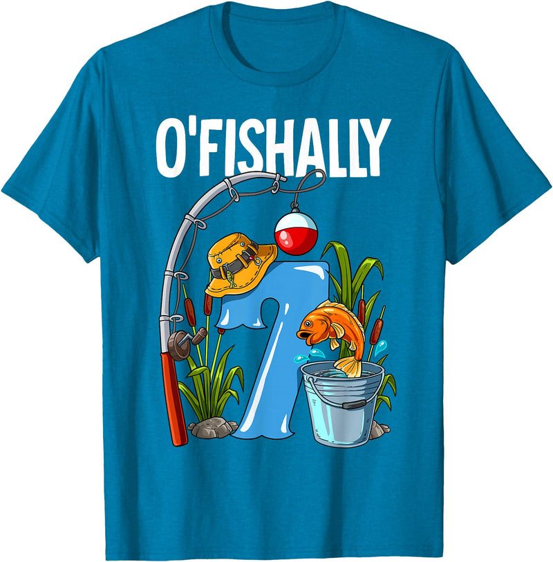 Fishing Theme Birthday Gifts O'fishally 7 Years Old 7th Birthday Fishing T-Shirt - Sapphire Blue