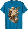 Vintage Angel Aesthetic Classical Art Cute Cherub Angel with Bear Baroque Renaissance Aesthetic T-Shirt - Sapphire Blue