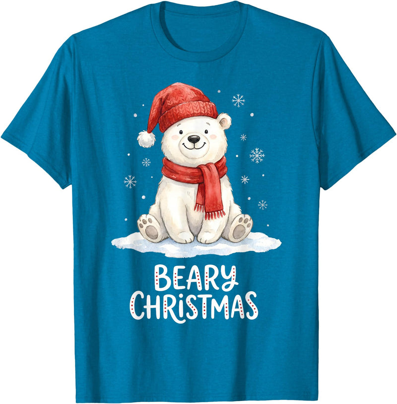 Christmas Pajama Xmas Party Candy Cane Gingerbread Cute Beary Christmas Polar Watercolor Xmas Holiday T-Shirt - Sapphire Blue