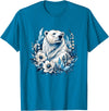 Arctic Polar Bear Floral Crystal Nature Winter Wildlife Polar Bear with Ice Flowers T-Shirt - Sapphire Blue