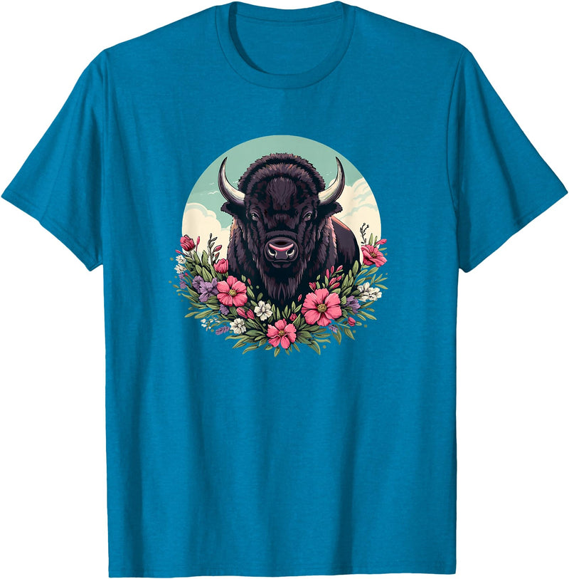 Wild Plains Buffalo Bison Gifts T Shirts & Hoodies Womens Girls Old West Retro Vintage Floral Buffalo Lover T-Shirt -