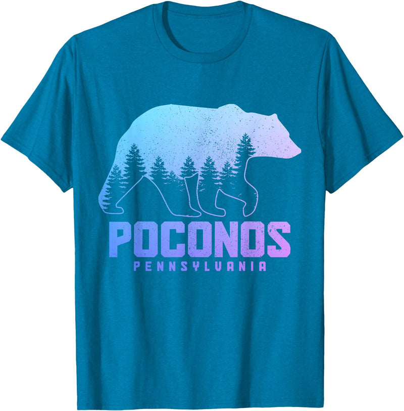 We Love Poconos Pennsylvania Poconos Pennsylvania Bear Hiking Vintage Pocono Mountains T-Shirt - Sapphire Blue