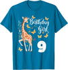 Giraffe Birthday Party by LazyPanda Giraffe 9th Birthday Girl 9 Years Old Giraffe Lover T-Shirt - Sapphire Blue