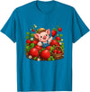 Kawaii Strawberry Piglet Farm Harvest Cute Farmer Pig Strawberry Patch Berry Picking T-Shirt - Sapphire Blue