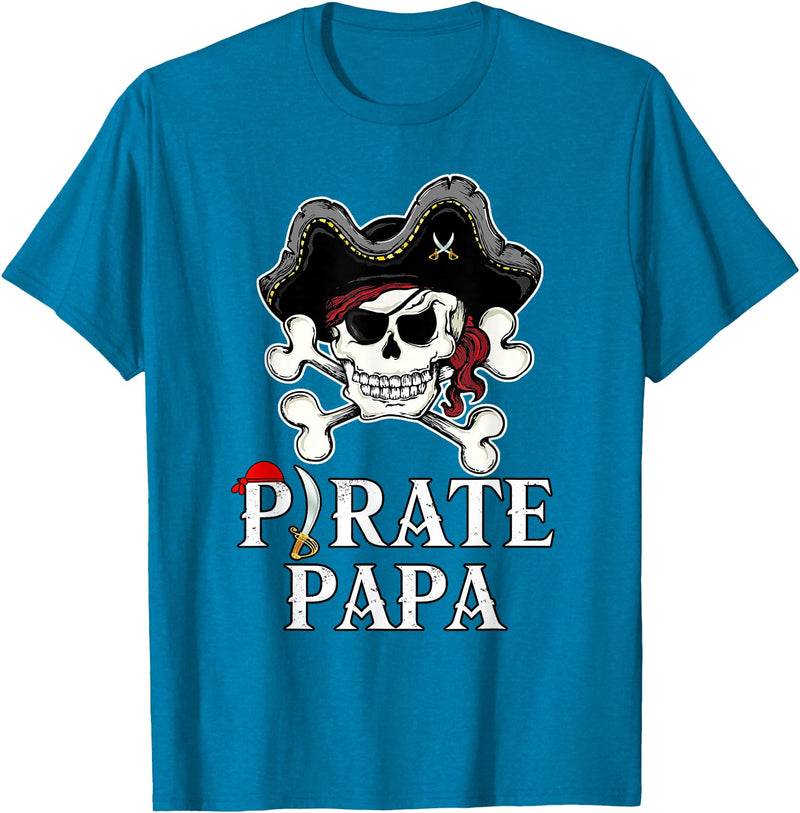 Pirate Family Matching T-Shirts Pirate Papa Costume Jolly Roger Crossbones Funny Pirate Dad T-Shirt - Sapphire Blue