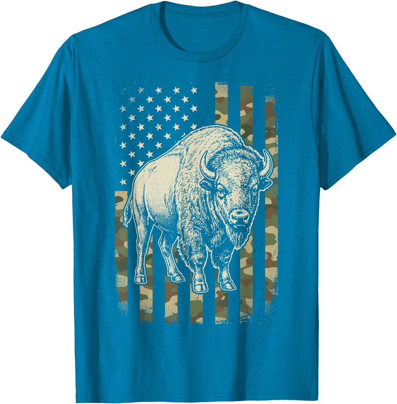Usa Patriot American Bison Western Bufallo Bison USA Flag American Buffalo 4th of July T-Shirt - Sapphire Blue