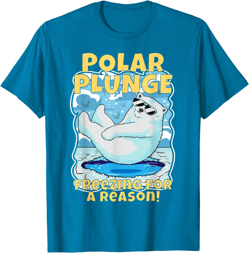 Ice Cold New Years Arctic Iceberg Freeze Swim Team Polar Plunge Freezing For A Reason! Cool Polar Bear Swimming T-Shirt - Sapphire Blue