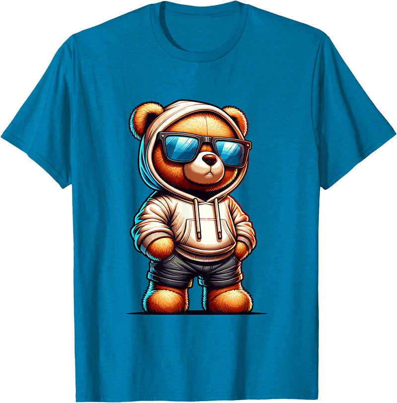 Rappers Aesthetic Urban Teddy Bear Graphic Hip Hop Teddy Bear Graphic Bears Cool Hip Hop Streetwear Colorful T-Shirt - Sapphire Blue