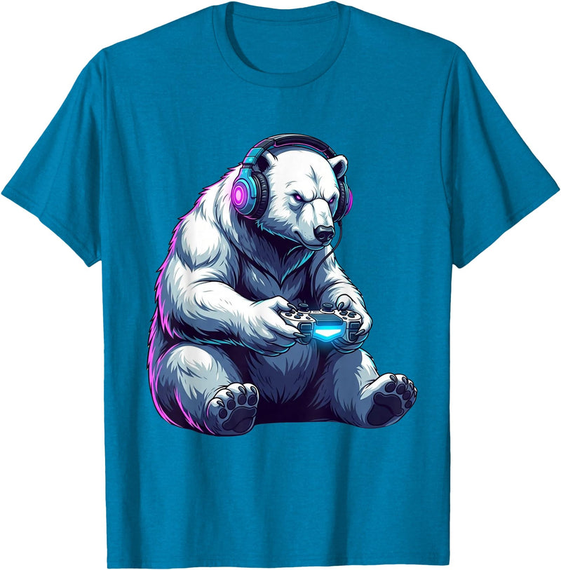 Funny Graphic Gamers tee Polar Bear Funny Video Games Polar Bear T-Shirt - Sapphire Blue