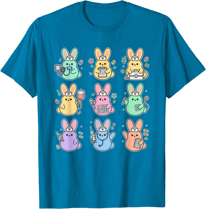 Easter Day Bunny Rabbit Nurse Squad RN Nursing Medical T-Shirt in Sapphire Blue