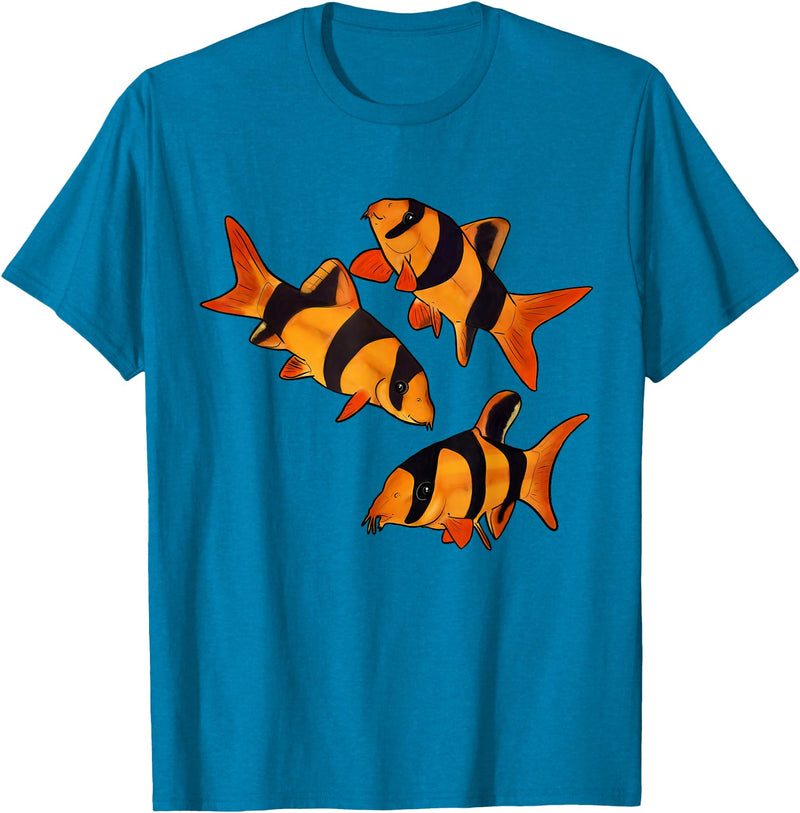 Freshwater Fish Fun Clown Loach Fish Aquarium Design-Tiger Botia T-Shirt - Sapphire Blue