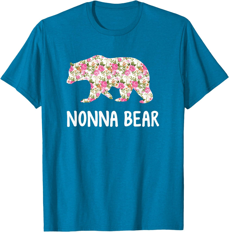 Grandparents Tees By Luna Nonna Bear Floral T-Shirt T-Shirt - Sapphire Blue