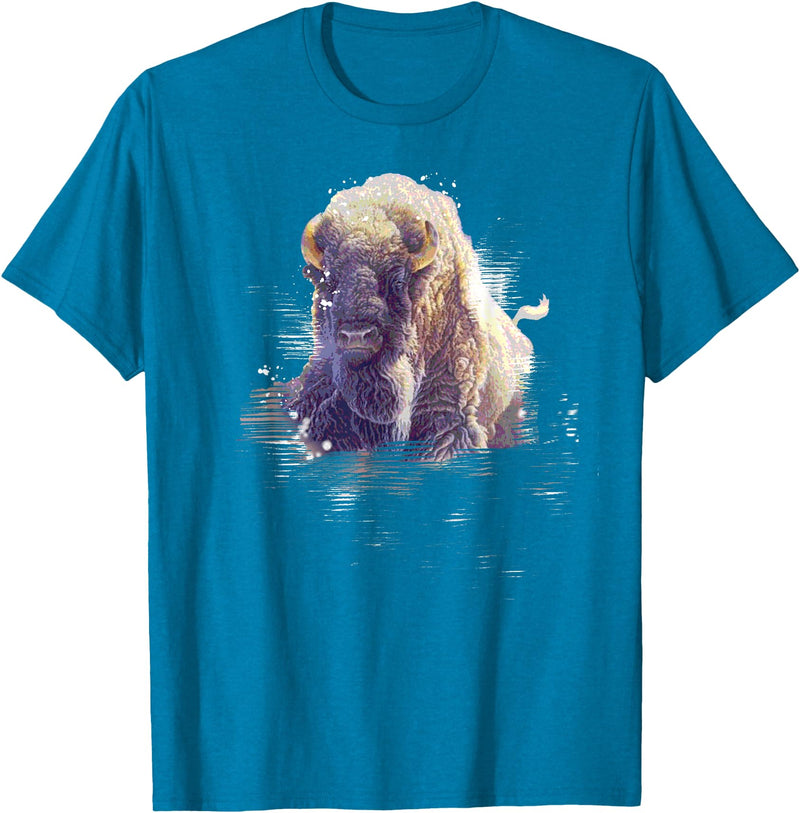 Rocky Mountain Wilderness designs Great Native American White Buffalo Sacred Spirit Animal T-Shirt - Sapphire Blue